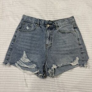 Eyeshock Womens Distressed Denim Shorts Light Wash Blue High Waisted Size M